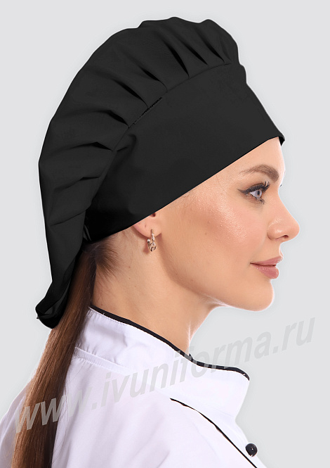 Колпак повара "Гриб" черный женский (на резинке)
